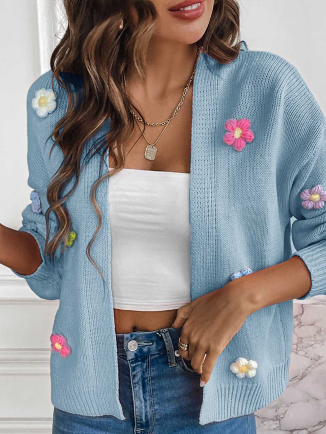 Floral Long Sleeve Open Front Cardigan-Angel Casuals