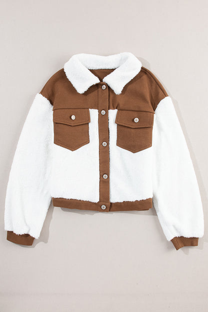 Corduroy Contrast Patchwork Fuzzy Jacket-Angel Casuals