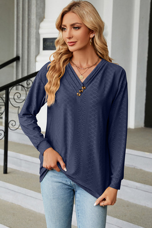 V-Neck Long Sleeve T-Shirt-Angel Casuals