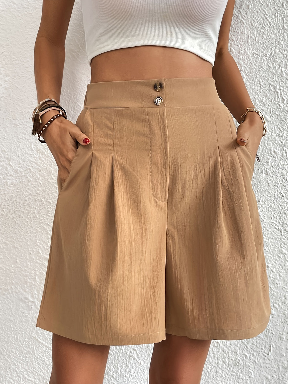 Pocketed Half Elastic Waist Shorts-Angel Casuals