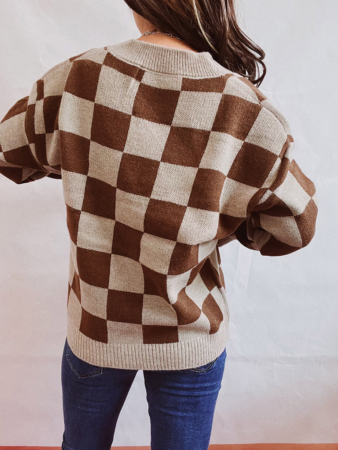Checkered Open Front Button Up Cardigan-Angel Casuals