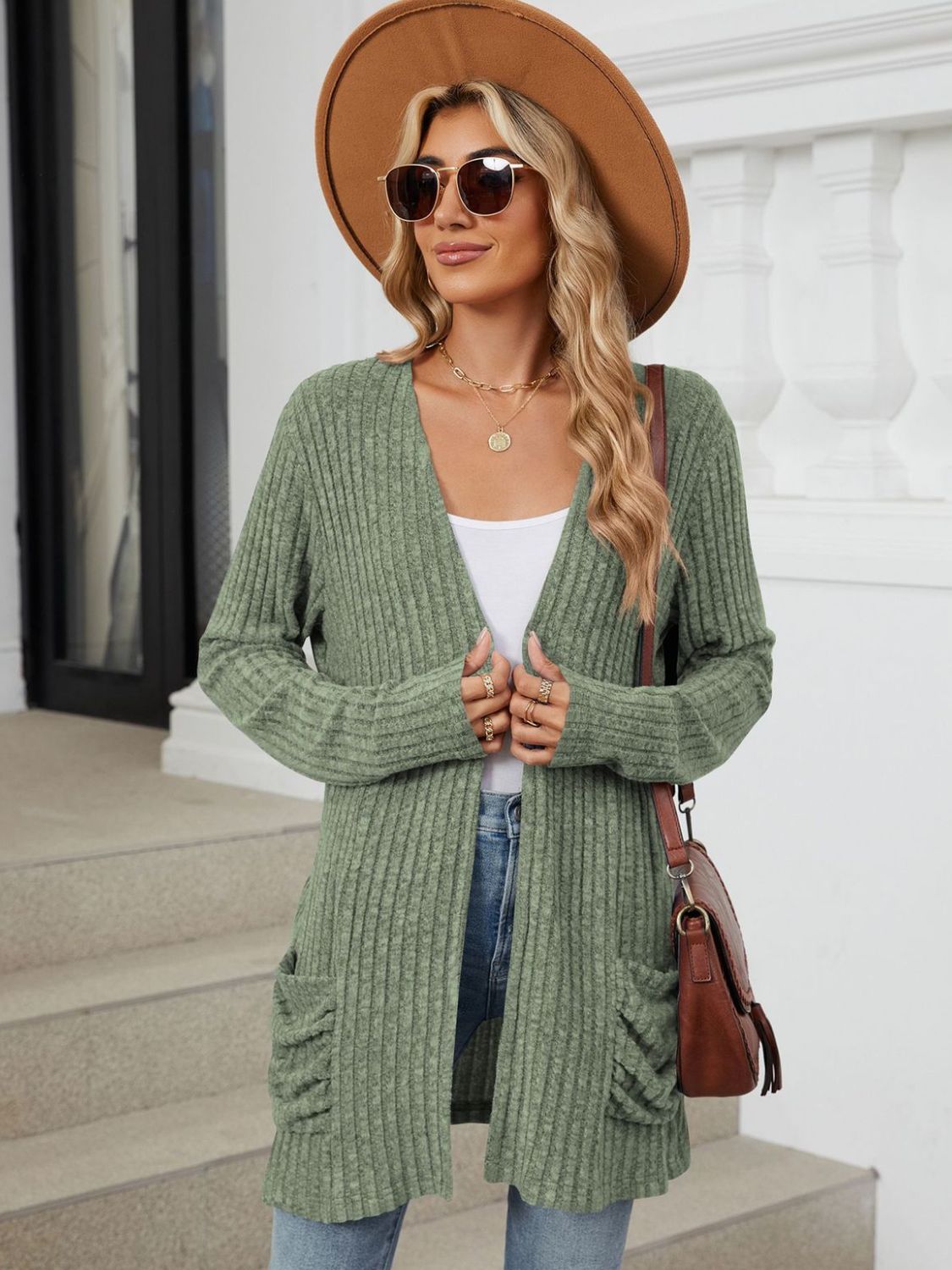 Pocketed Open Front Long Sleeve Cardigan-Angel Casuals