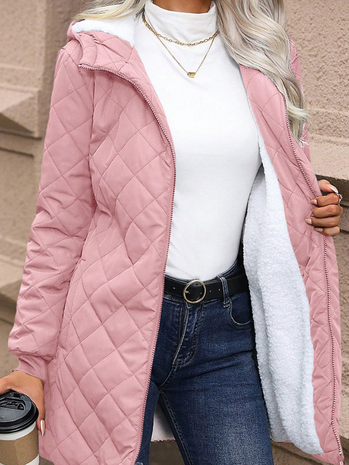 Quilted Zip Up Hooded Jacket with Pockets-Angel Casuals