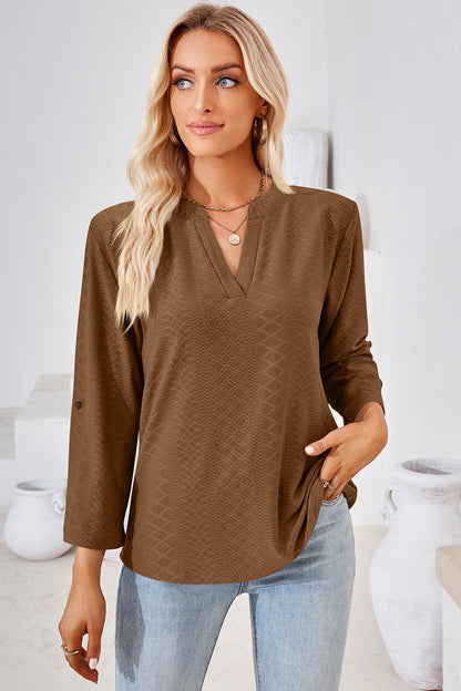 Notched Roll-Tab Sleeve T-Shirt-Angel Casuals