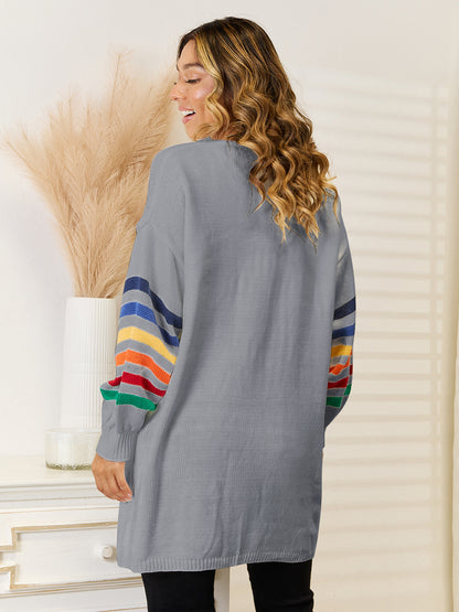 Angel Wings Striped Open Front Dropped Shoulder Cardigan-Angel Casuals