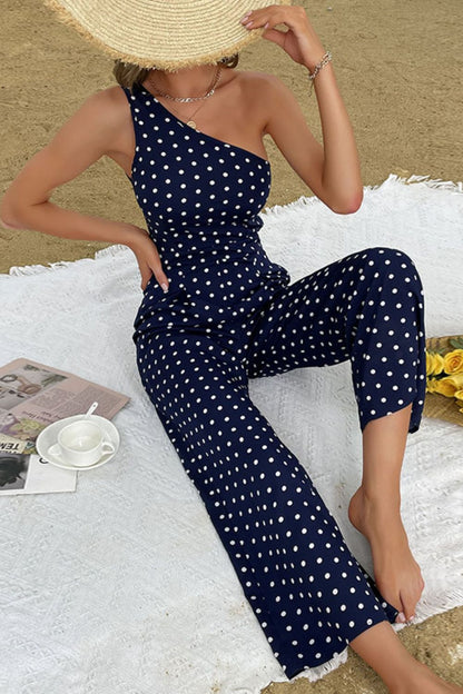 Polka Dot One-Shoulder Jumpsuit-Angel Casuals