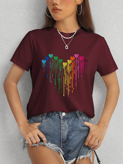 Heart Round Neck Short Sleeve T-Shirt-Angel Casuals