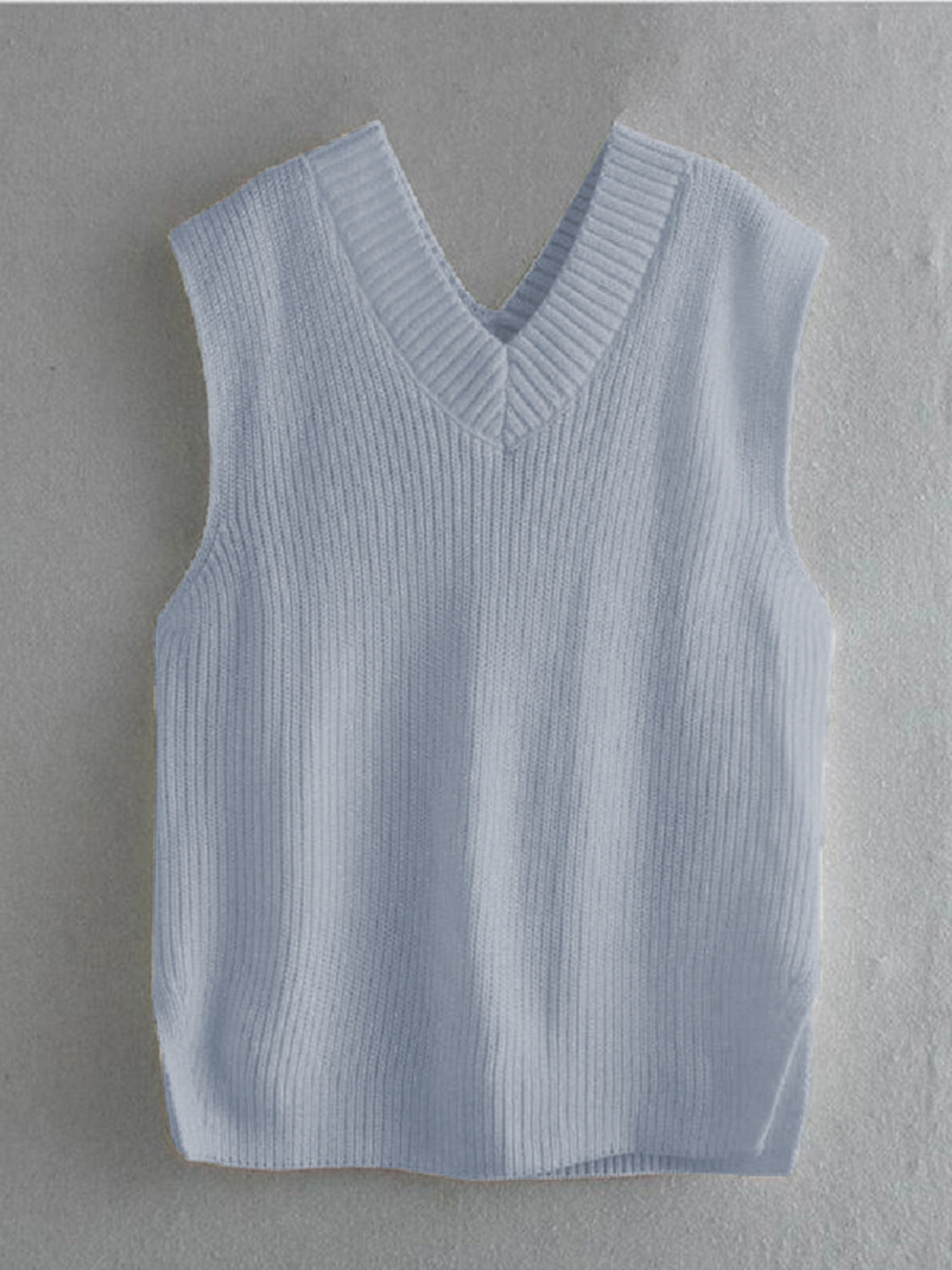 Ribbed V-Neck Sleeveless Sweater Vest-Angel Casuals