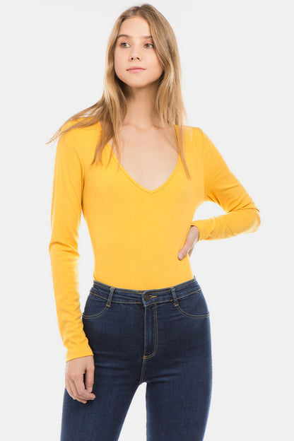 V-Neck Long Sleeve Bodysuit-Angel Casuals