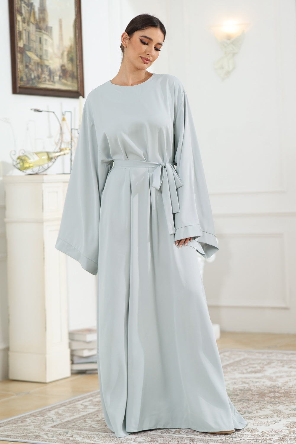 Round Neck Kimono Sleeve Tie Waist Dress-Angel Casuals