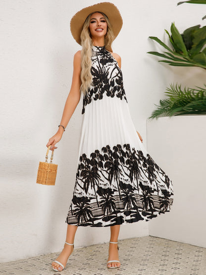 Tied Printed Sleeveless Midi Dress-Angel Casuals