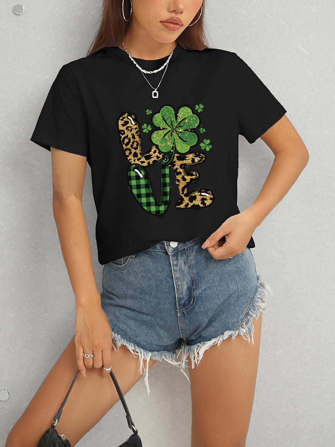 LOVE Round Neck Short Sleeve T-Shirt-Angel Casuals