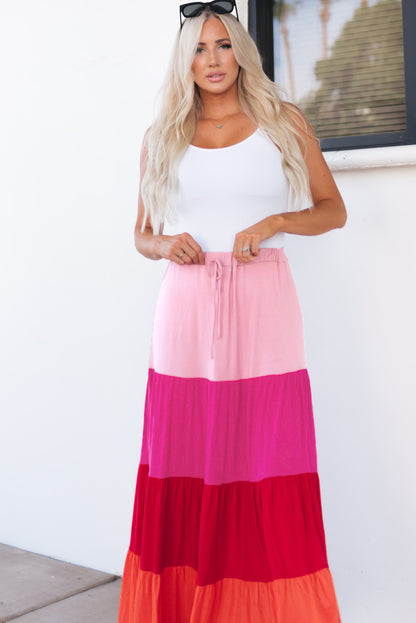 Color Block Tiered Maxi Skirt-Angel Casuals