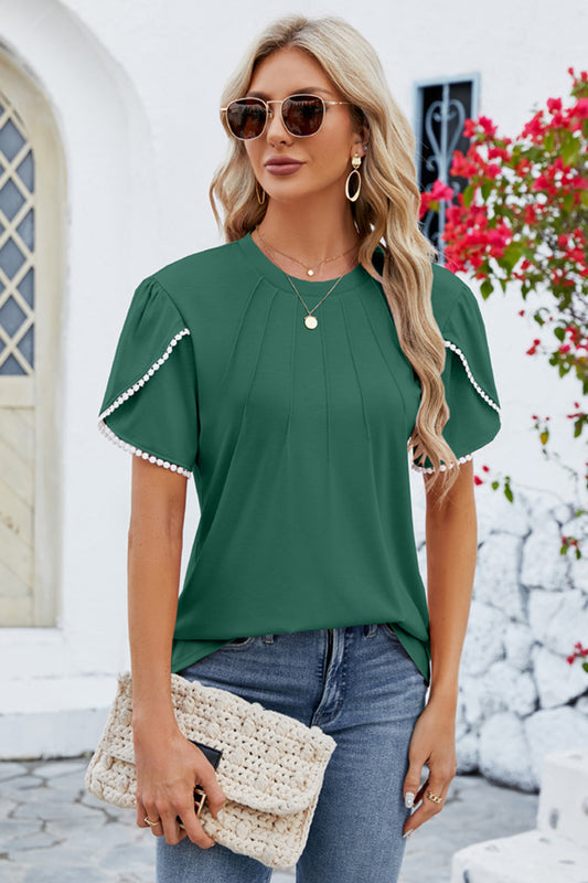 Round Neck Petal Sleeve T-Shirt-Angel Casuals