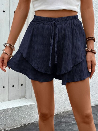 Tied Layered High Waist Shorts-Angel Casuals