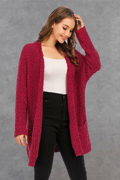 Angel Wings Pocketed Open Front Long Sleeve Cardigan-Angel Casuals