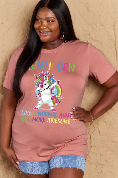 Simply Love Full Size AUNTICORN LIKE A NORMAL AUNT BUT MORE AWESOME Graphic Cotton Tee-Angel Casuals