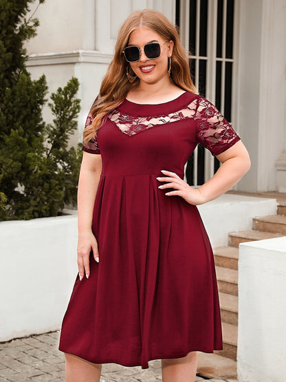 Plus Size Ruched Round Neck Short Sleeve Dress-Angel Casuals