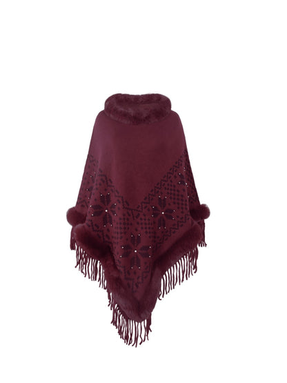 Fringe Geometric Cape Sleeve Poncho-Angel Casuals