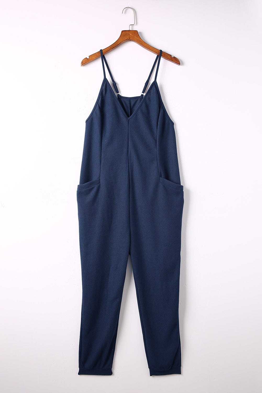 Spaghetti Strap Deep V Jumpsuit with Pockets-Angel Casuals