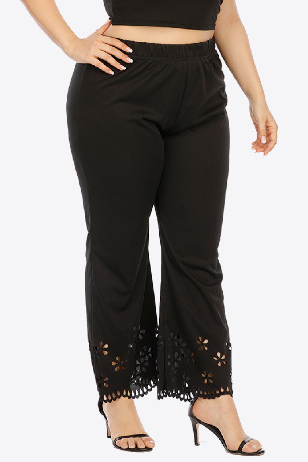 Plus Size Openwork Elastic Waist Pants-Angel Casuals