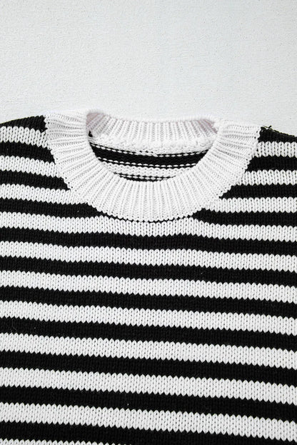 Striped Round Neck Long Sleeve Sweater-Angel Casuals