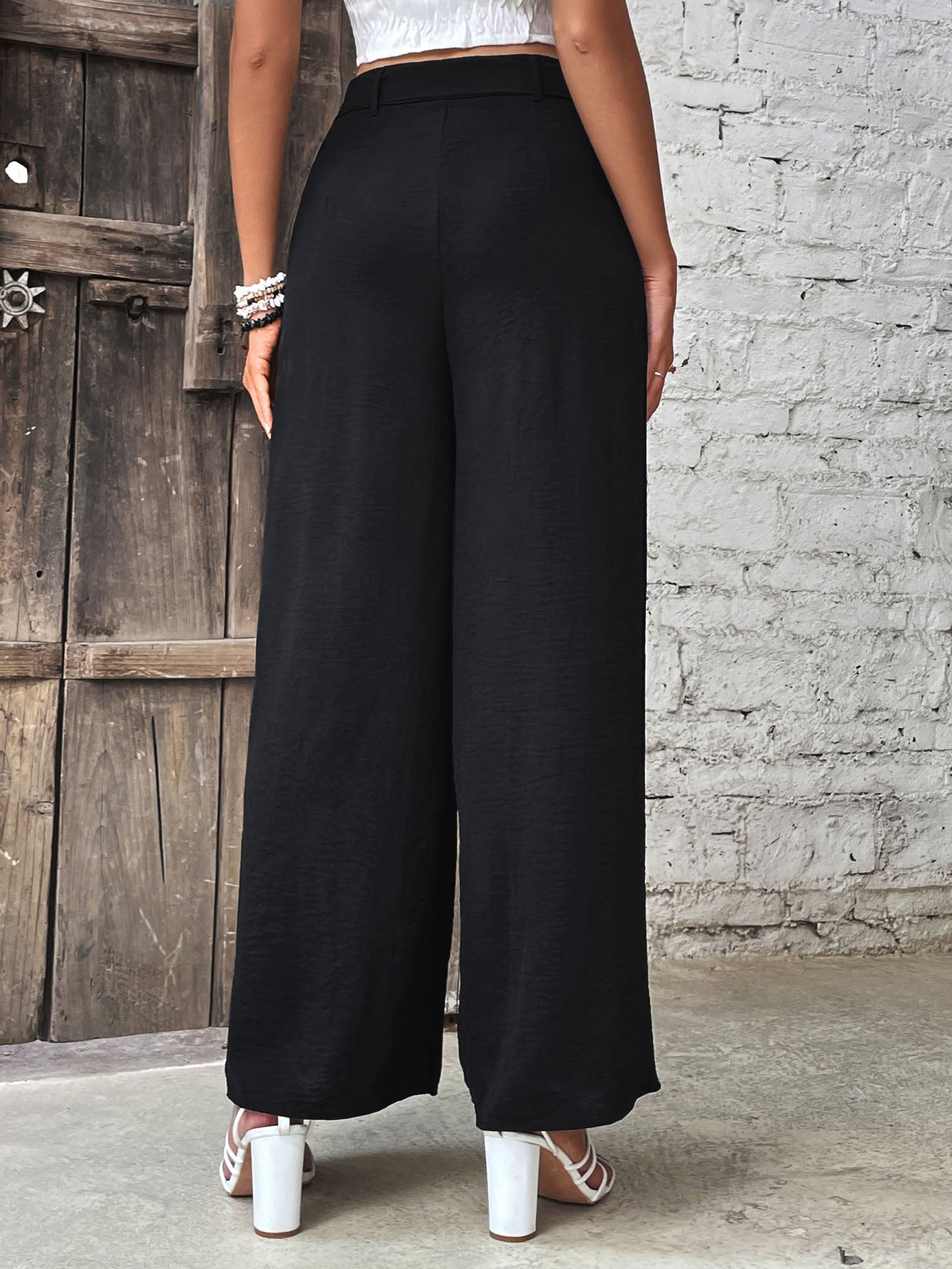 Ruched High Waist Wide Leg Pants-Angel Casuals