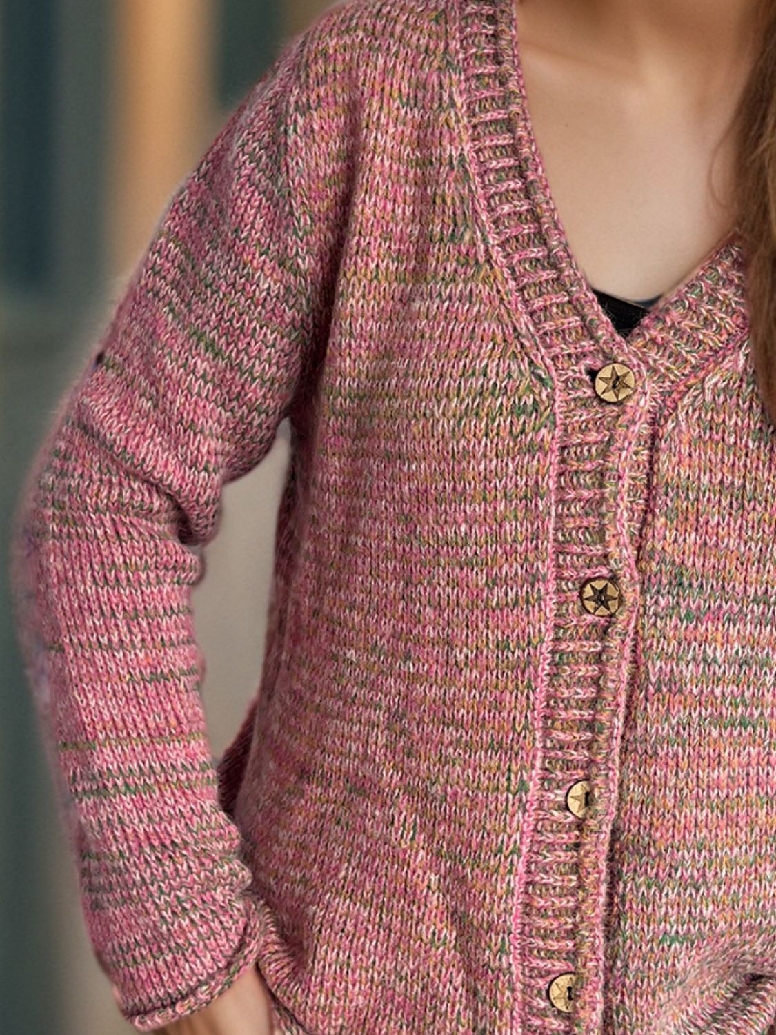 Heathered V-Neck Long Sleeve Cardigan-Angel Casuals