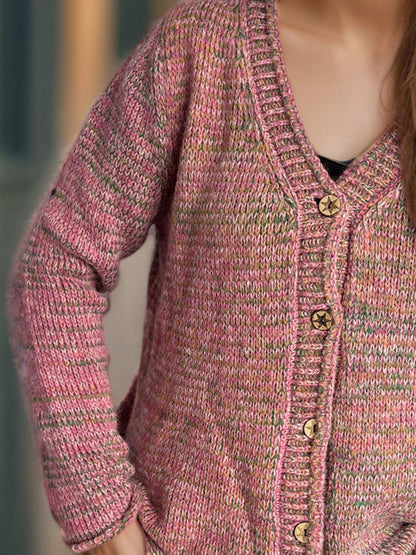 Heathered V-Neck Long Sleeve Cardigan-Angel Casuals