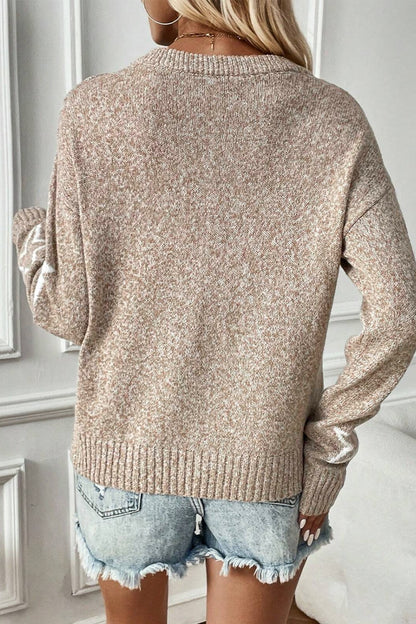 Star Round Neck Dropped Shoulder Sweater-Angel Casuals