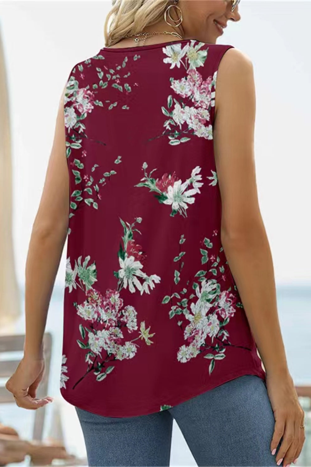 Printed Square Neck Curved Hem Tank-Angel Casuals