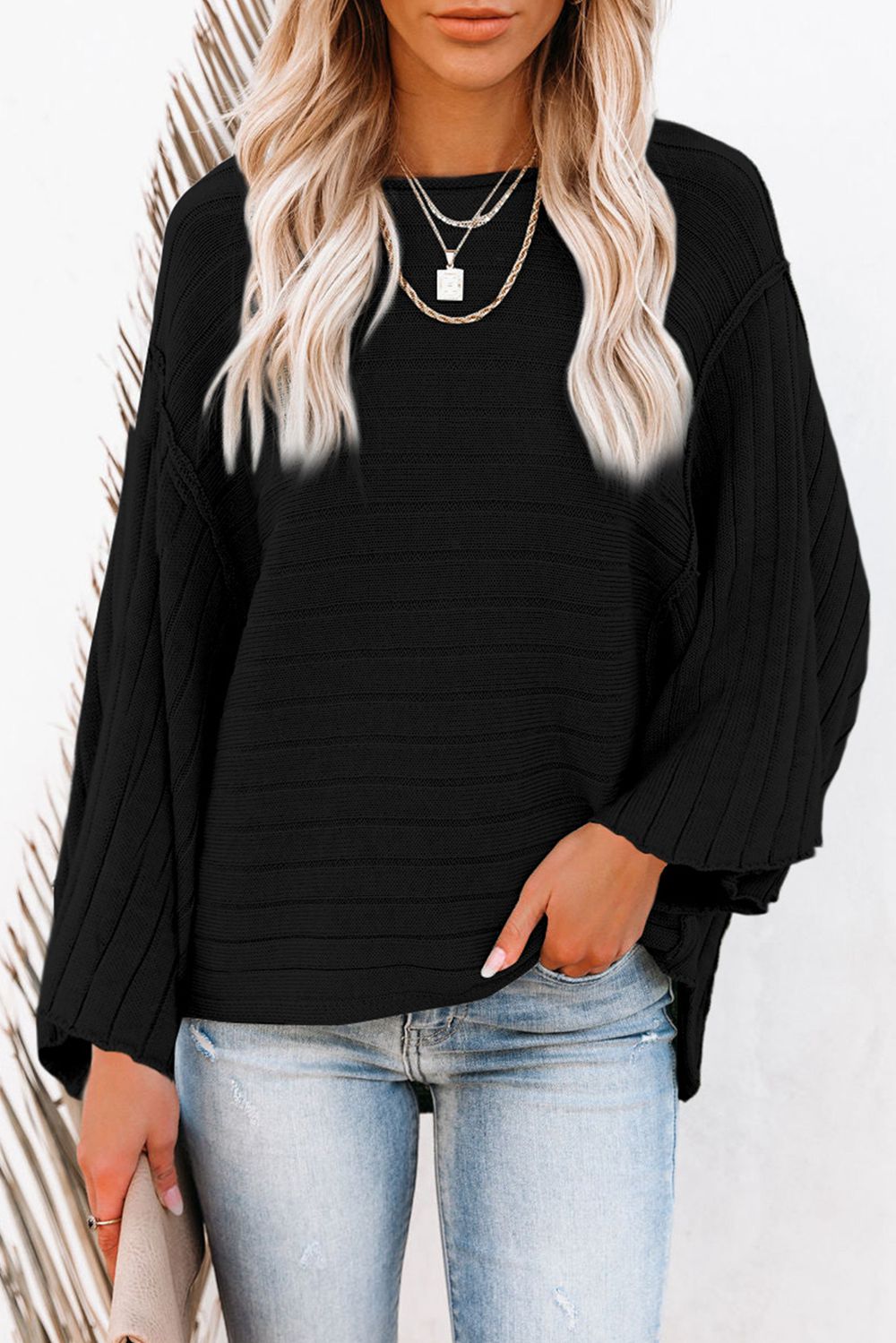 Round Neck Long Sleeve Knit Top-Angel Casuals