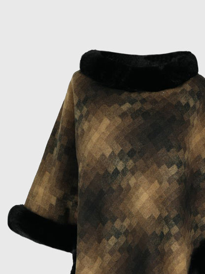 Faux Fur Trim Poncho-Angel Casuals