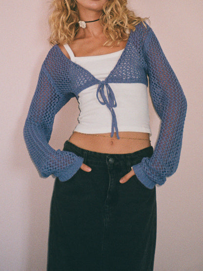 Openwork Tied Dropped Shoulder Cardigan-Angel Casuals