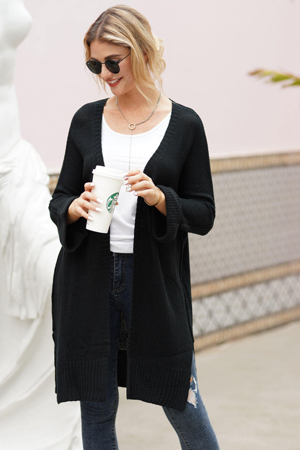 Open Front Long Sleeve Cardigan-Angel Casuals