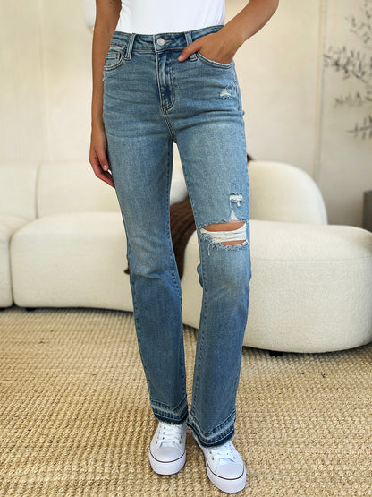 Judy Blue Full Size Mid Rise Destroyed Hem Distressed Jeans-Angel Casuals