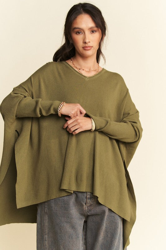 Davi & Dani High-Low Side Slit Batwing Sleeve Top-Angel Casuals