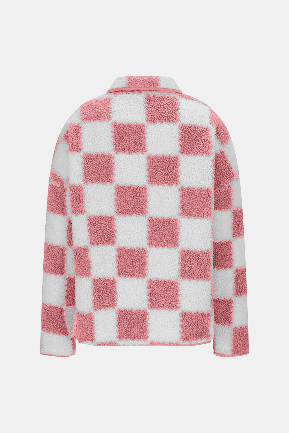 Checkered Snap Down Long Sleeve Teddy Jacket-Angel Casuals