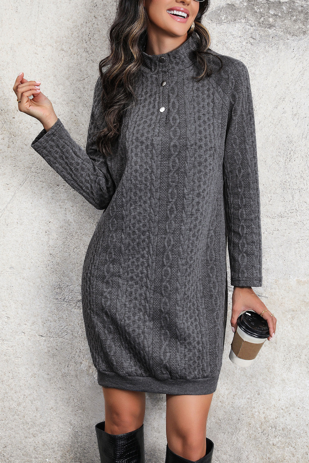 Cable-Knit Mock Neck Dress-Angel Casuals