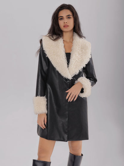 Fuzzy Long Sleeve Longline Coat-Angel Casuals