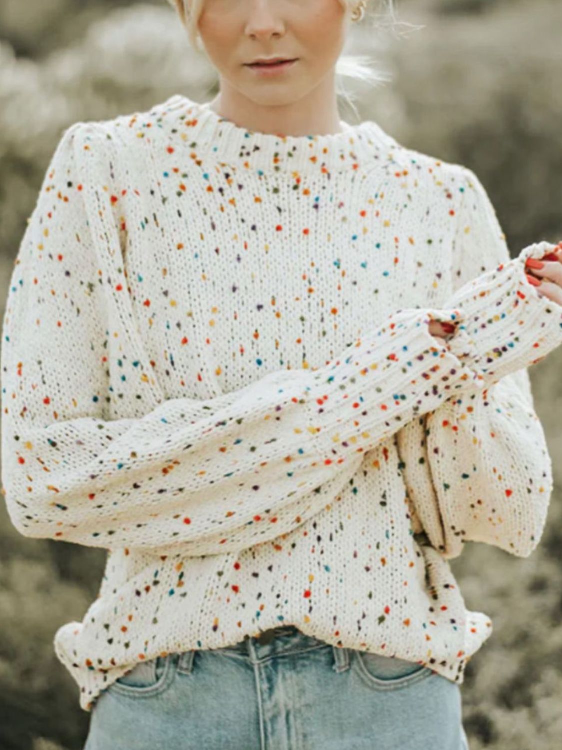 Confetti Round Neck Long Sleeve Sweater-Angel Casuals