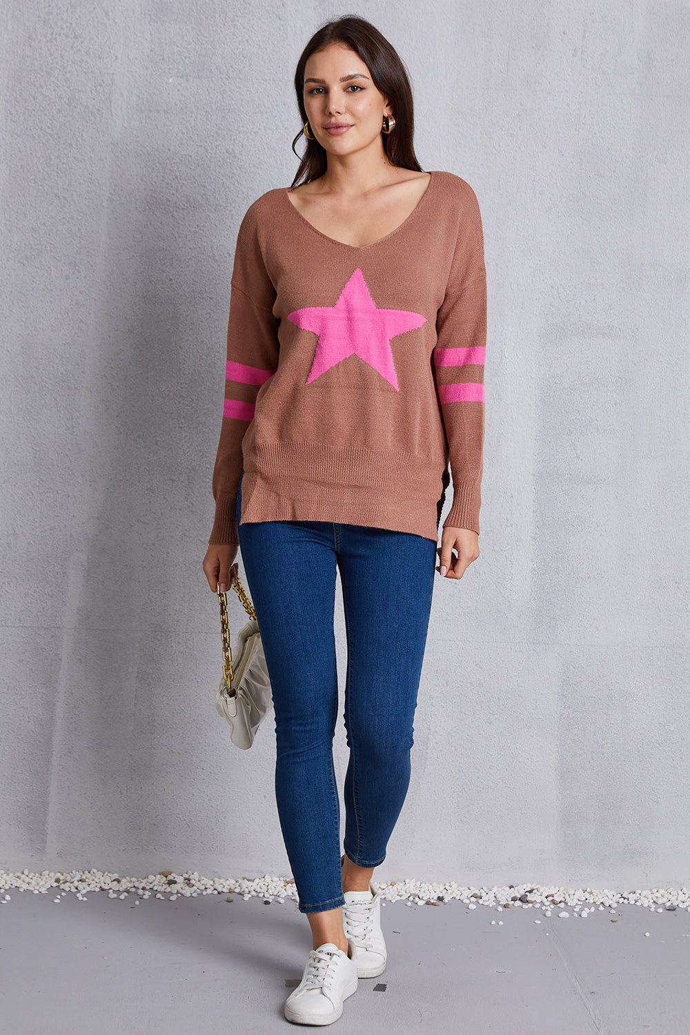 Star Scoop Neck Dropped Shoulder T-Shirt-Angel Casuals