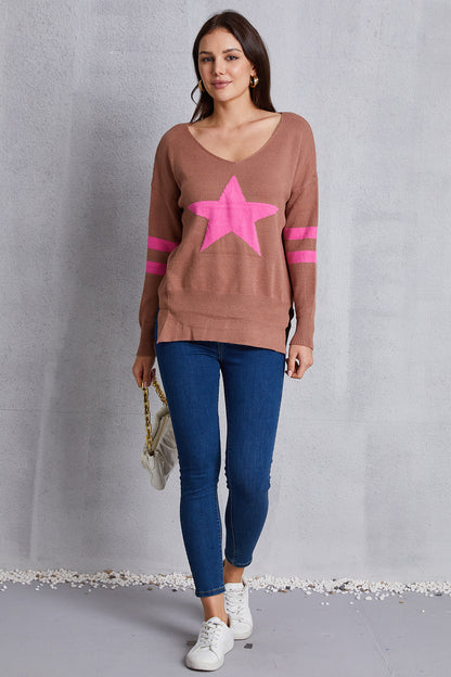 Star Scoop Neck Dropped Shoulder T-Shirt-Angel Casuals