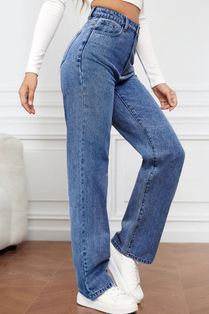 High Waist Straight Jeans-Angel Casuals