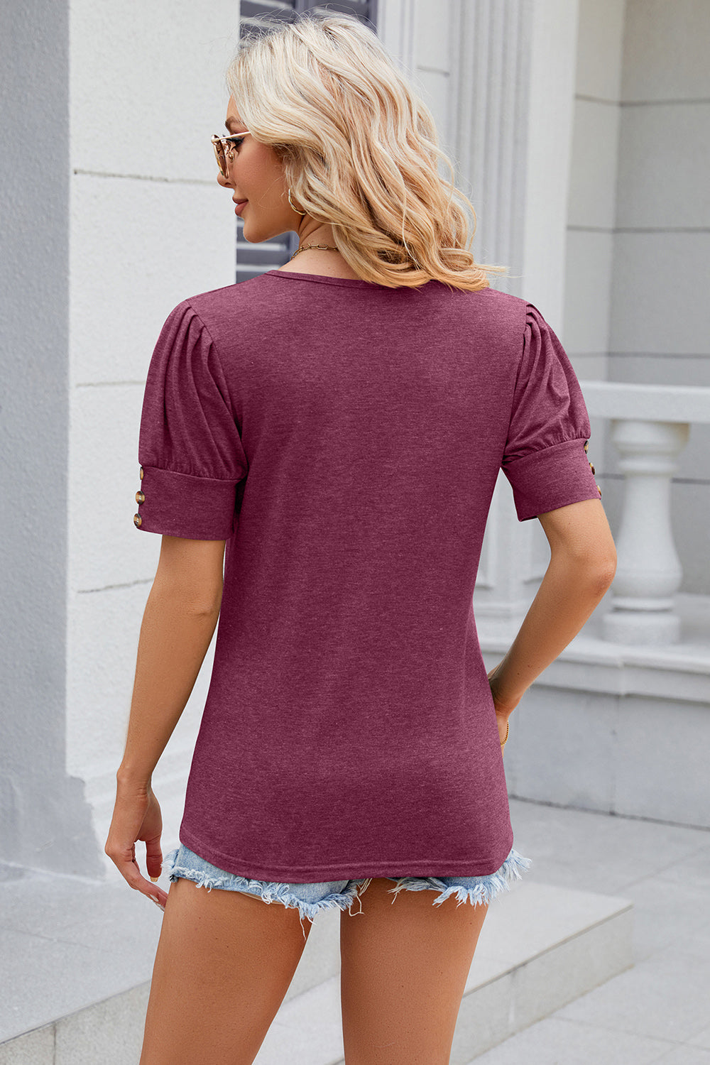 Round Neck Puff Sleeve T-Shirt-Angel Casuals