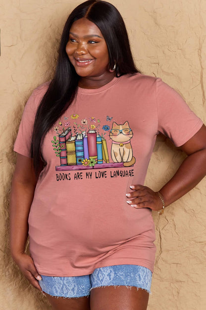 Simply Love Full Size BOOKS ARE MY LOVE LANGUAGE Graphic Cotton Tee-Angel Casuals