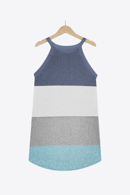 Color Block Round Neck Sleeveless Knit Top-Angel Casuals