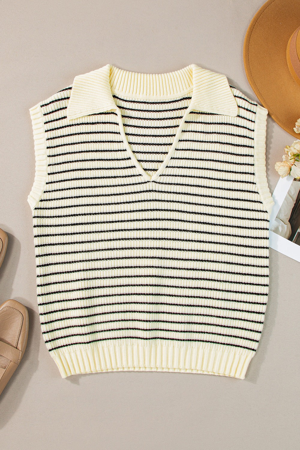 Striped Collared Neck Tank-Angel Casuals