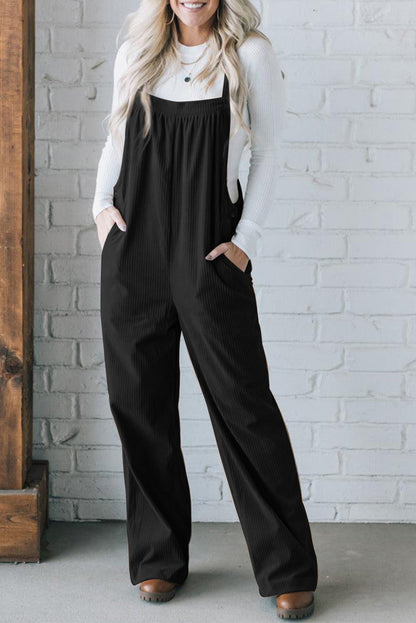 Square Neck Wide Strap Overalls-Angel Casuals