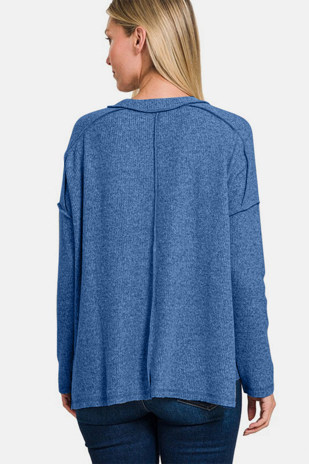 Zenana Full Size Exposed Seam Brushed Round Neck Sweater-Angel Casuals